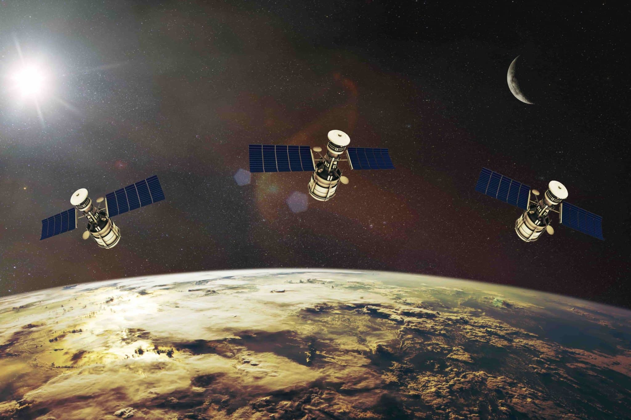 low earth orbit satellites in space over the earth